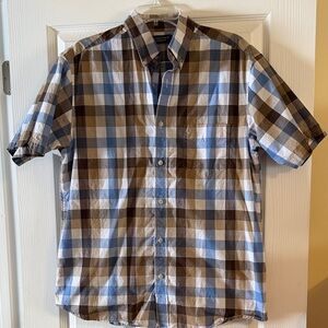 Roundtree & Yorke Blue and Brown Plaid Shirt